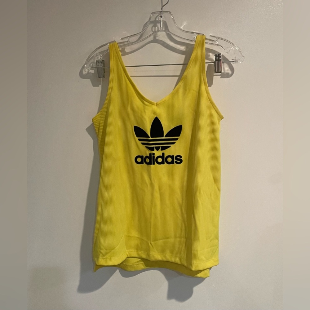 ADIDAS YELLOW RIBBED TANK TOP WITH VELVET LOGO - SIZE S!